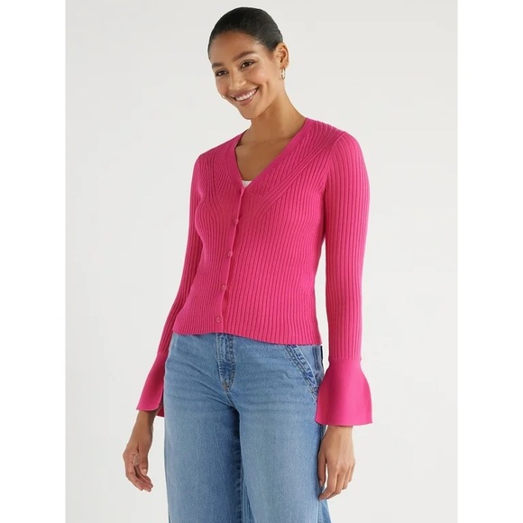 Scoop Women’s Ribbed Button Front Bell Sleeve Cardigan Sweater NWT - Picture 7 of 7